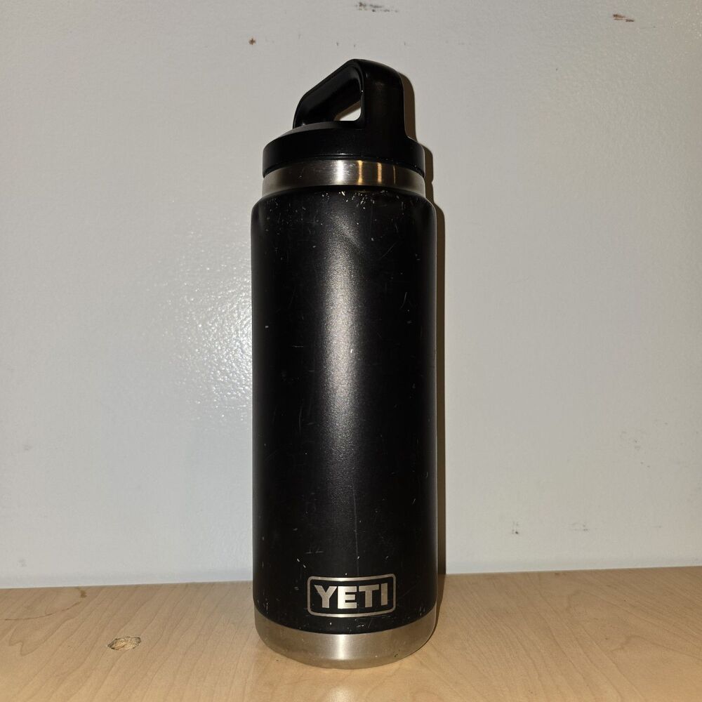 black YETI Rambler Bottle with Chug Cap 26oz Has Dents And Chips